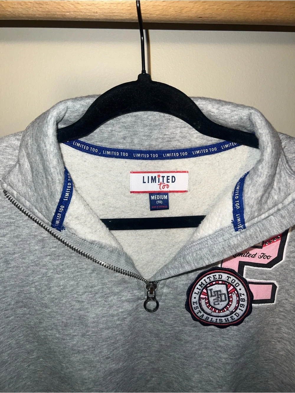 Limited Too Gray Pullover Sweatshirt with Pink Patch